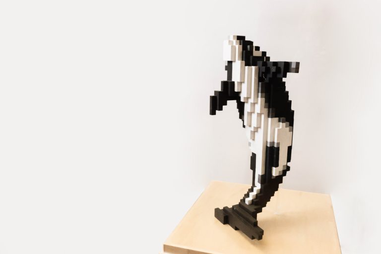 model of digital orca sculpture by Douglas Coupland